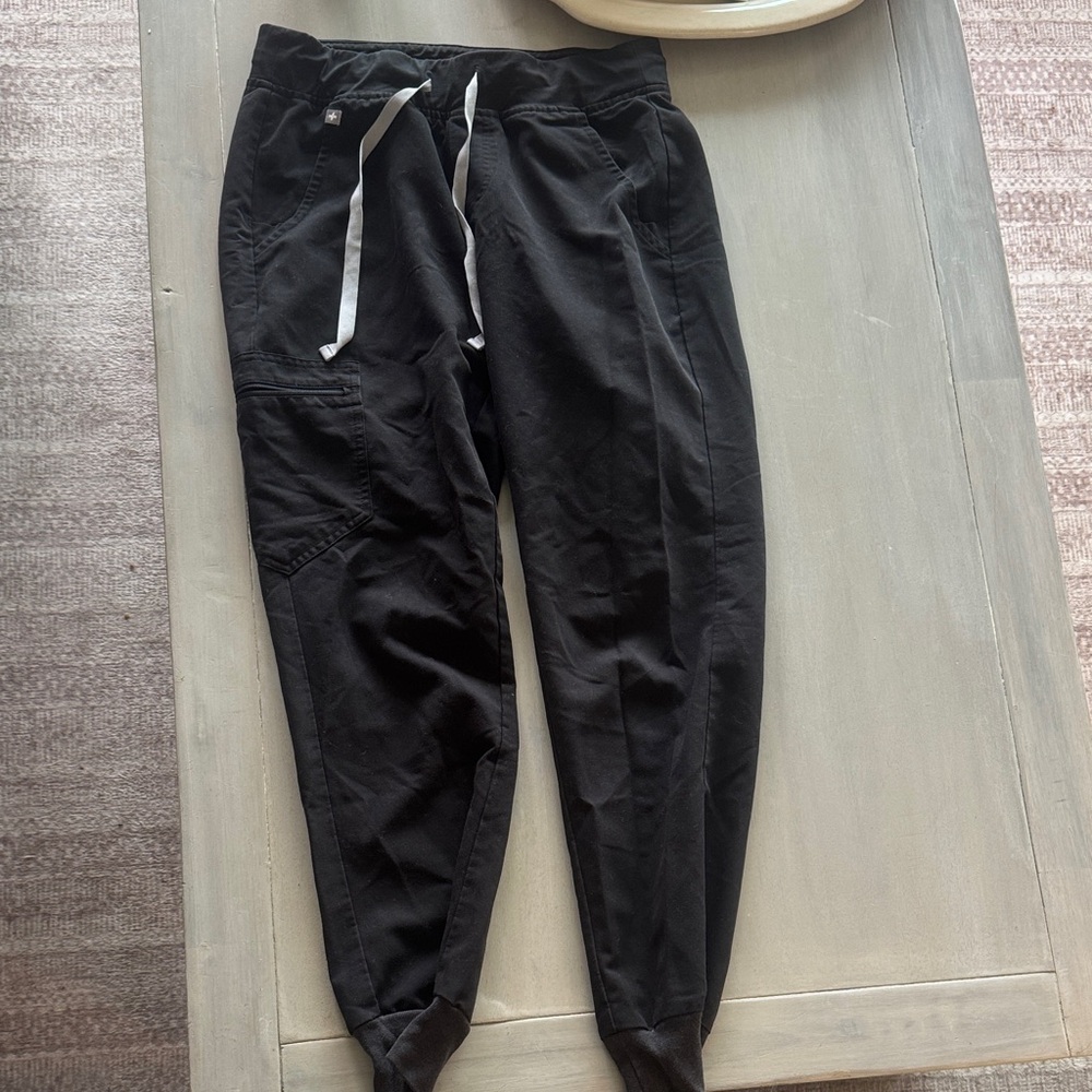 Figs Black Jogger Sweatpants with White Drawstring